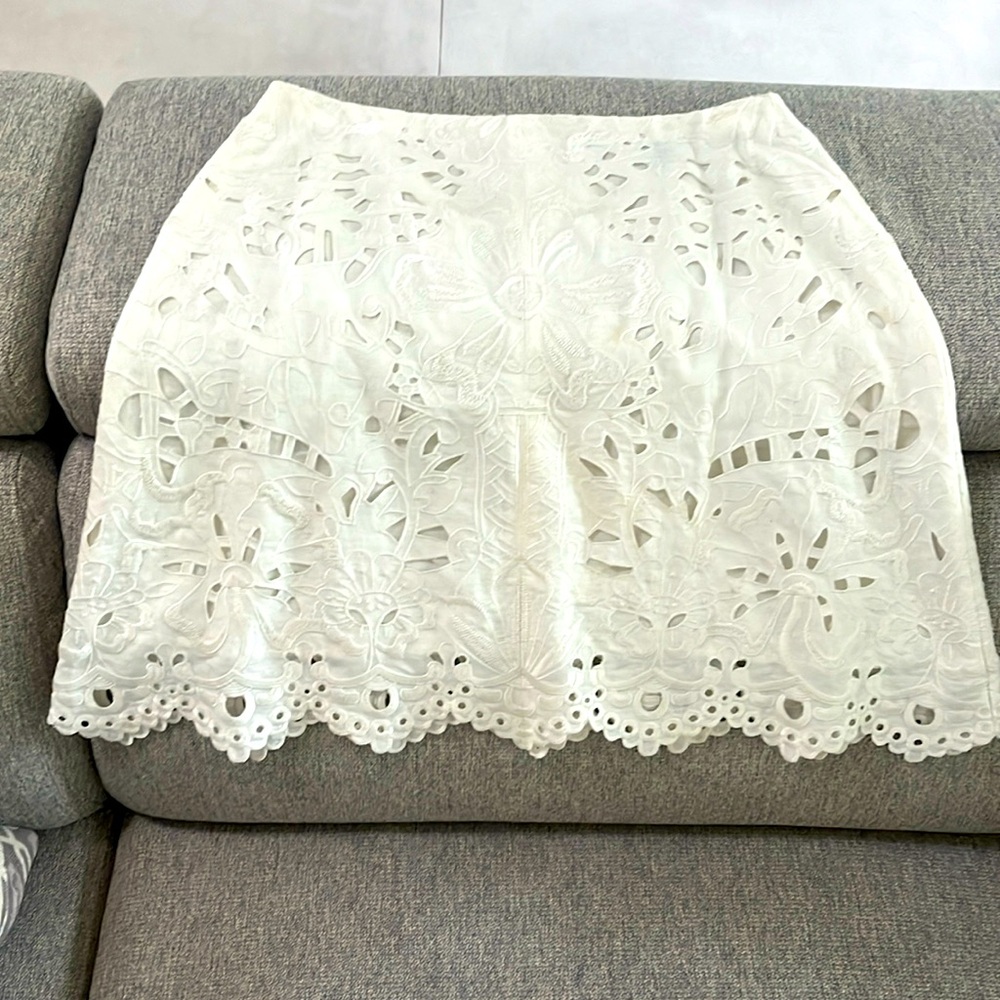 Theory Lined eyelet embroidered skirt
